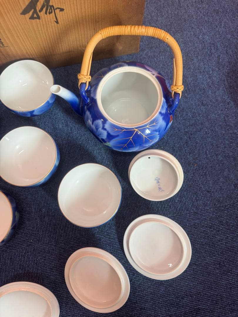 1765 深川製磁　葡萄瑠璃　茶器セット　急須1客　湯呑蓋付5客