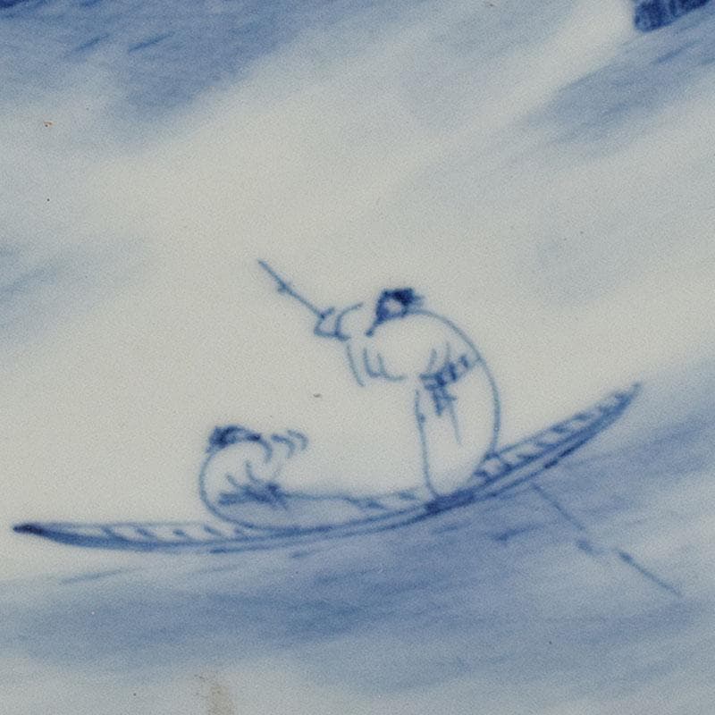 中国　景徳鎮　倣大清康煕年製　青花山水文　大鉢　大皿　C　8942A