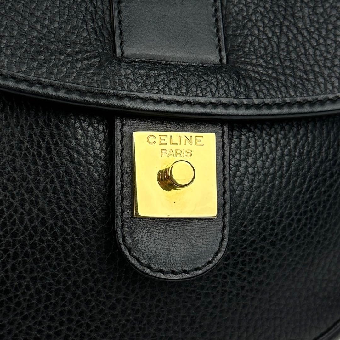 美品■セリーヌ ショルダーバッグ クロスボディ オールレザー ブラック オールド