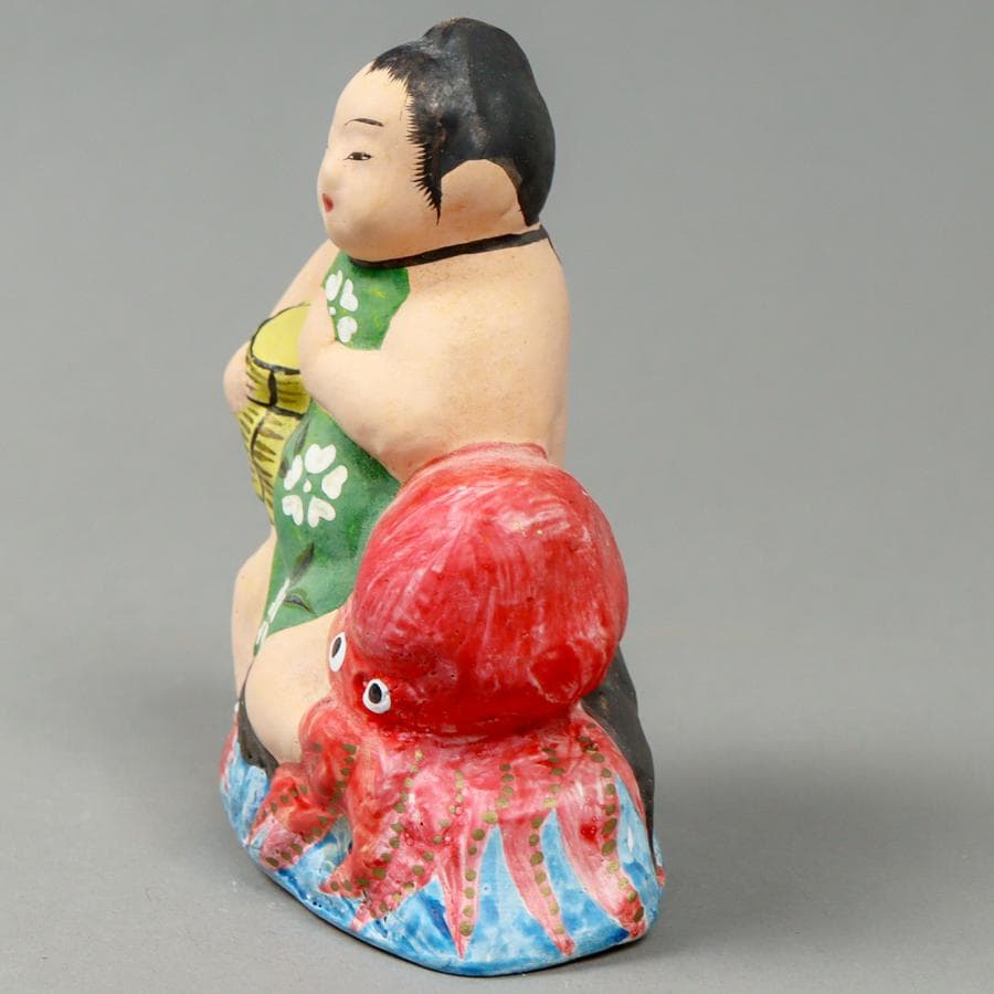 相良人形 七代 さがらたかし 大蛸と蟹と金太 土人形 郷土玩具 置物