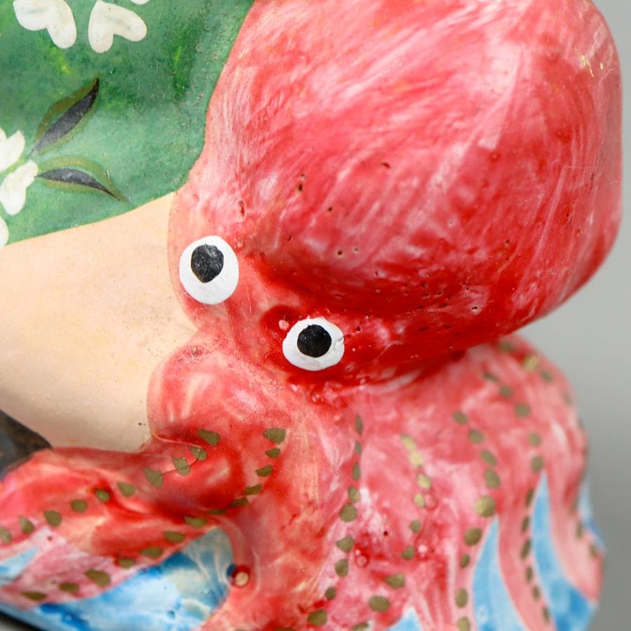 相良人形 七代 さがらたかし 大蛸と蟹と金太 土人形 郷土玩具 置物