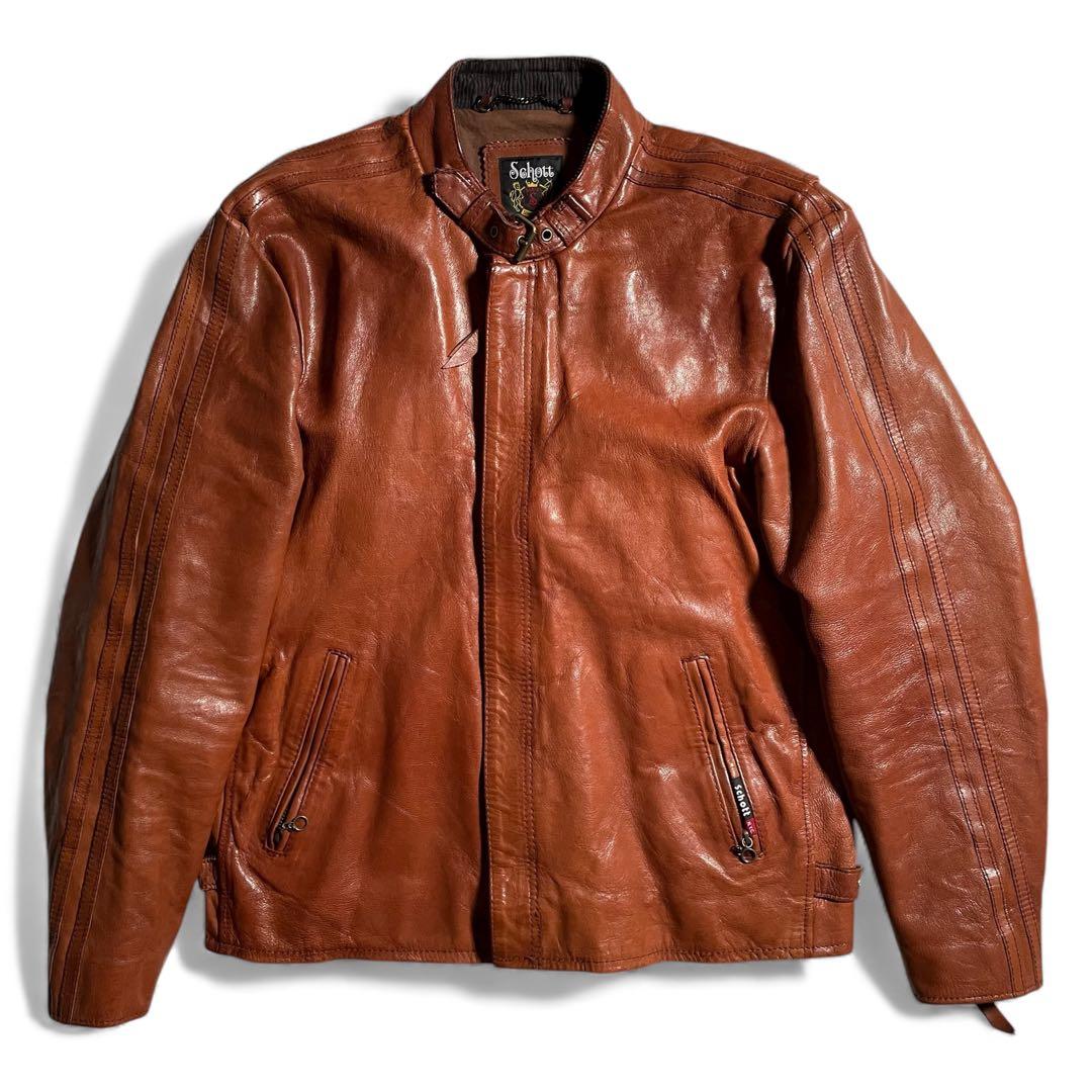 ショット レザージャケット クラシック ゴートレザー ボーダー柄