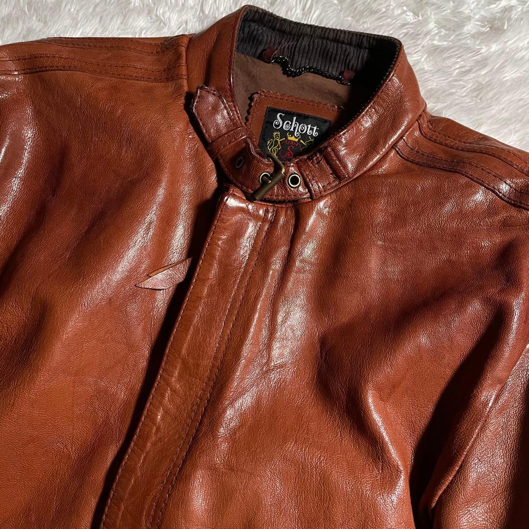 ショット レザージャケット クラシック ゴートレザー ボーダー柄