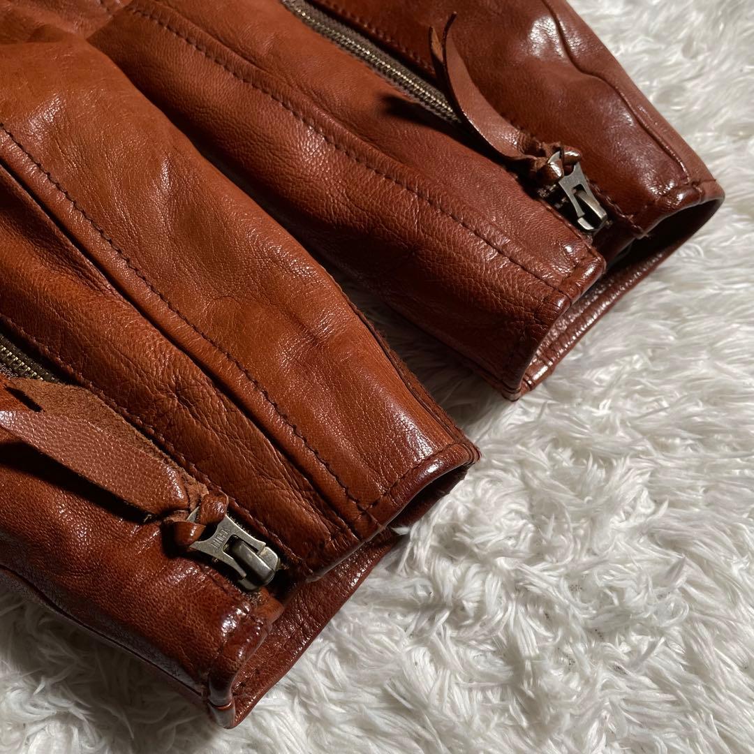 ショット レザージャケット クラシック ゴートレザー ボーダー柄