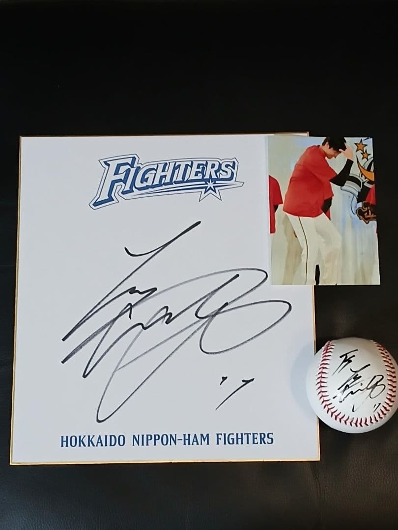 球団ロゴ色紙！大谷翔平　直筆サイン色紙、直筆サインボール　セット　写真付き！