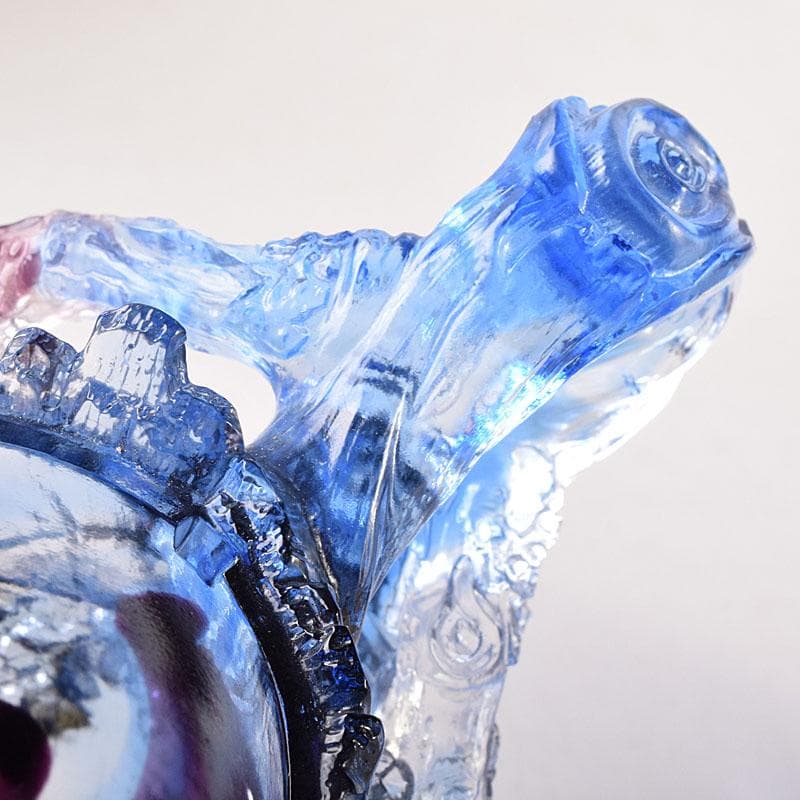 中国　ガラス工芸　琉璃夏氏　花彫刻　急須型　置物　箱・証明書付　C　8201