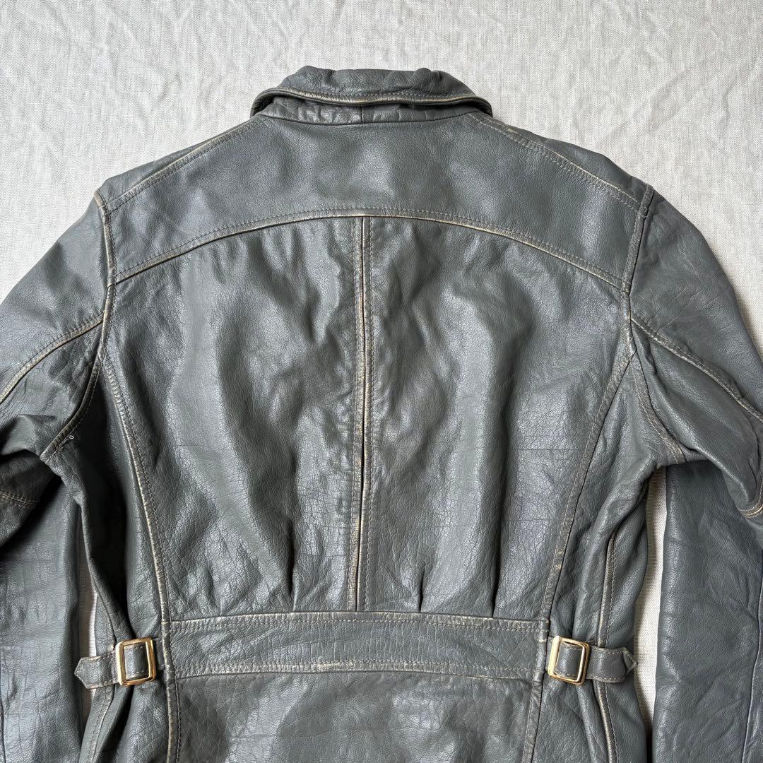 レアカラー AVIREX ヴィンテージ加工 シングルレザージャケット グレー M