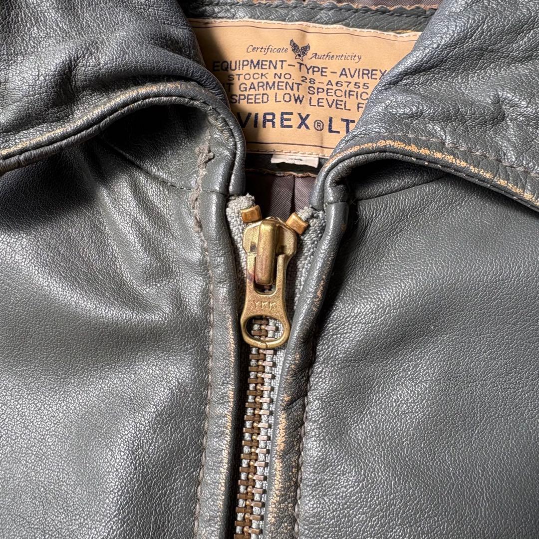 レアカラー AVIREX ヴィンテージ加工 シングルレザージャケット グレー M