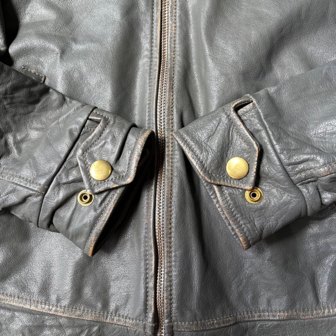 レアカラー AVIREX ヴィンテージ加工 シングルレザージャケット グレー M