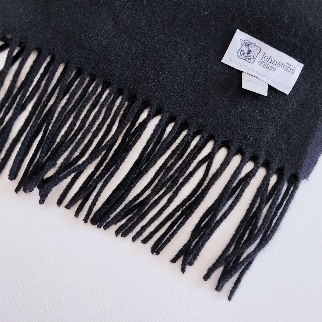 ◾️極美品　ジョンストンズオブエルガン　カシミヤ　マフラー　ブラック　中判