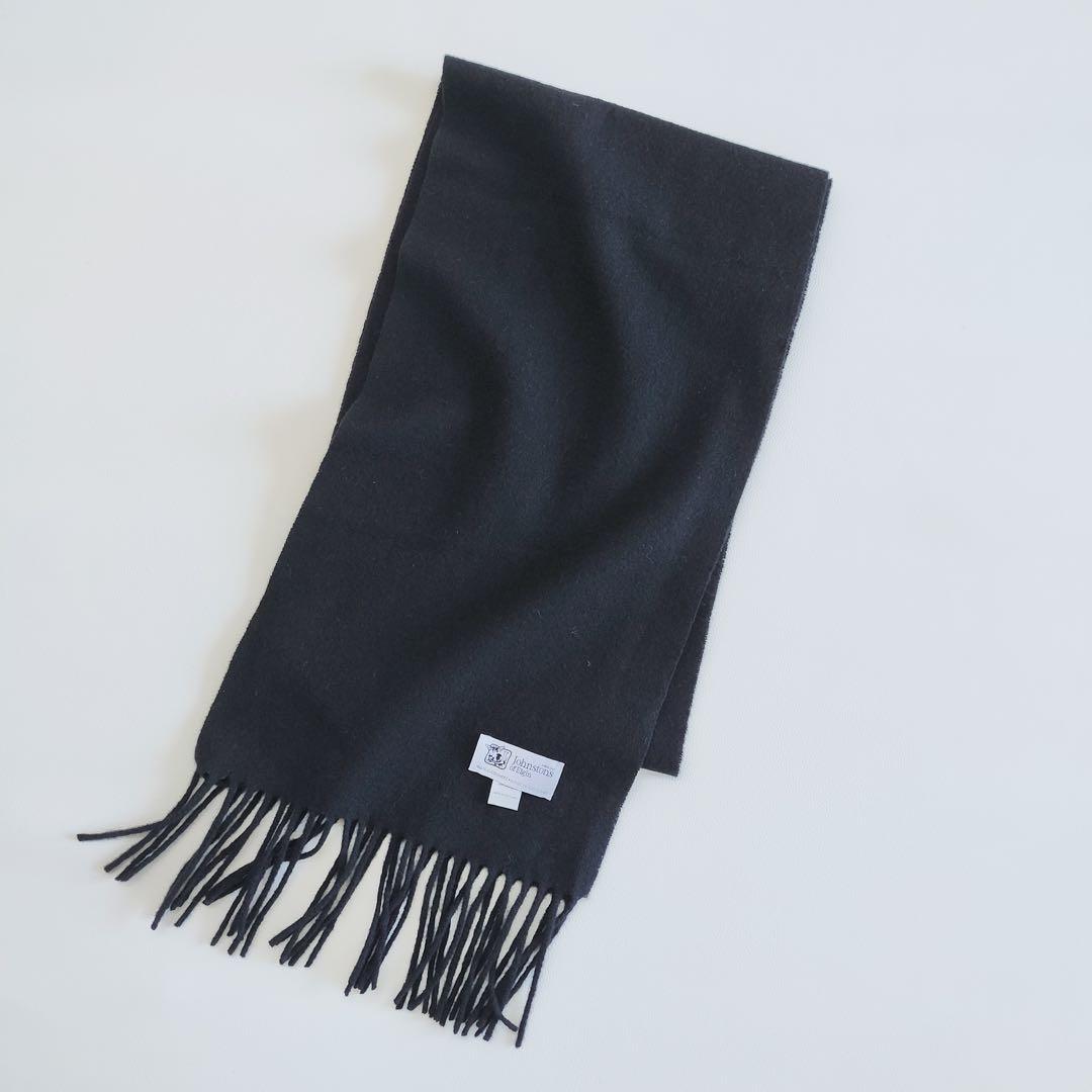 ◾️極美品　ジョンストンズオブエルガン　カシミヤ　マフラー　ブラック　中判