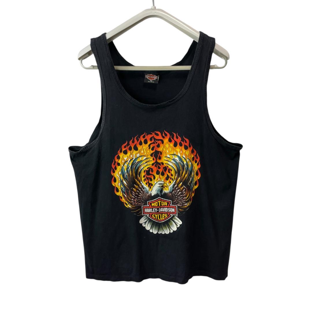 90s USA製 ハーレーダビッドソン イーグル 炎 両面 タンクトップ XL