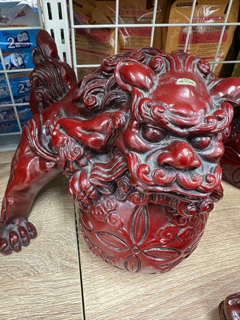 【3体セット】赤獅子 狛犬 親子獅子 置物 大小まとめ売り 縁起物 風水