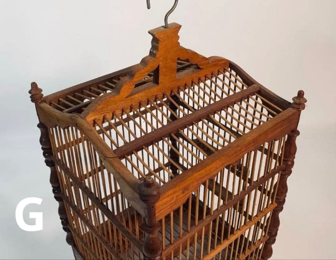 【最終値下げ】　レア　木と竹の鳥かご　アンティーク風バードゲージ