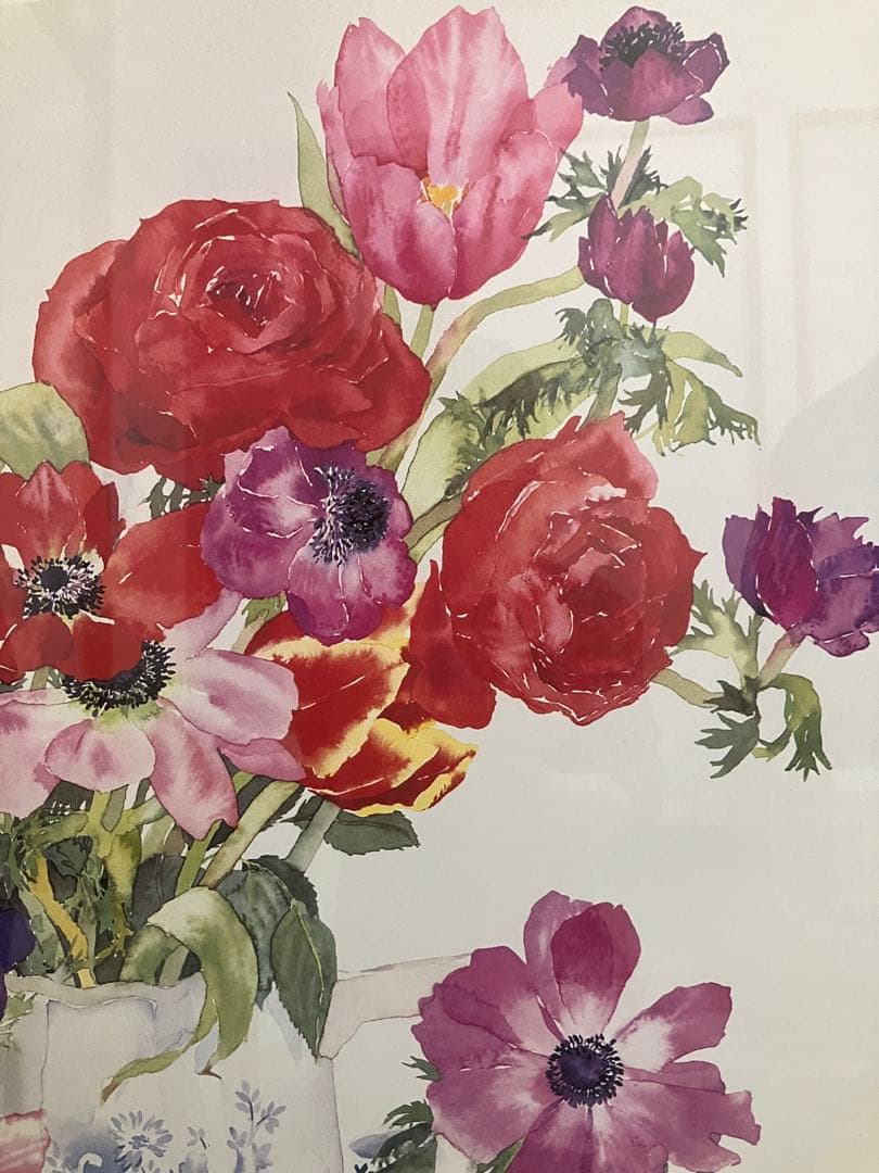 メアリーウディン　花　水彩画　 額装