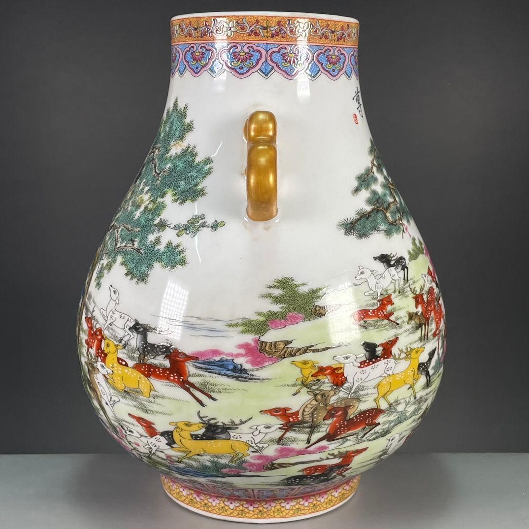 清乾隆粉彩蒔金百鹿図尊瓶  景徳鎮 陶磁器 装飾品 工芸品 美術品 置物