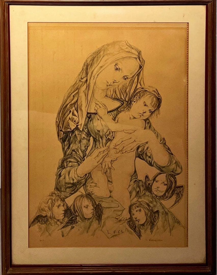 藤田嗣治　聖母子と天使たち　リトグラフ