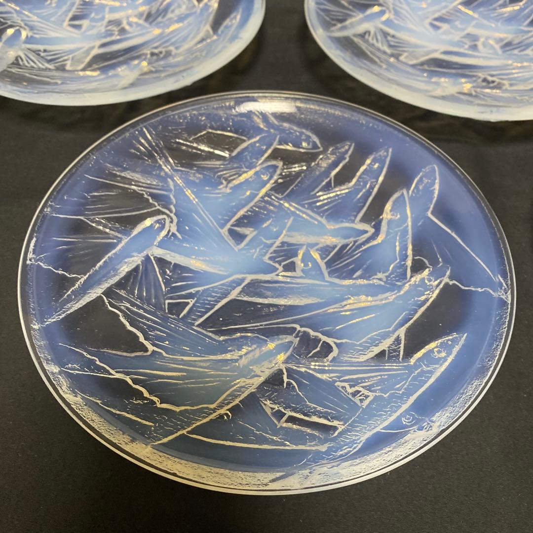 小柴外一　オパールセント　乳白　ガラス　トビウオ　中皿　5枚　セット