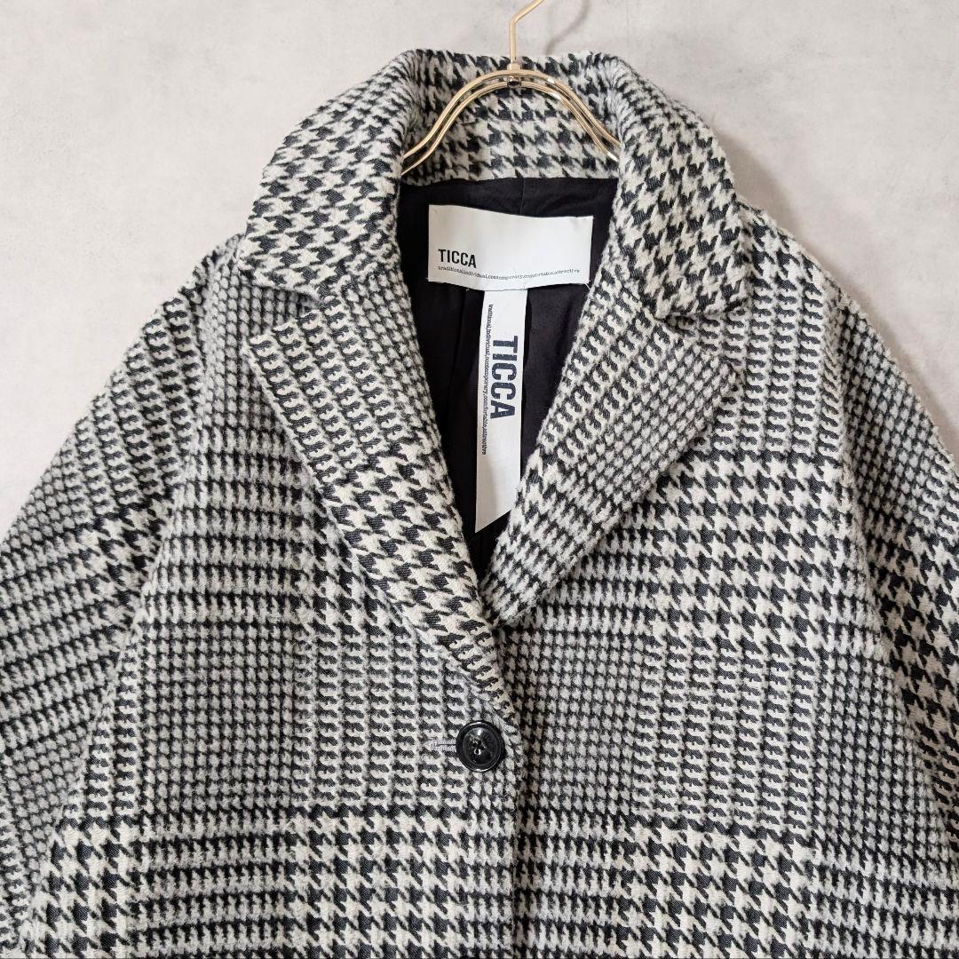 美品★TICCA グレンチェック コクーンコート ティッカ シングルコート