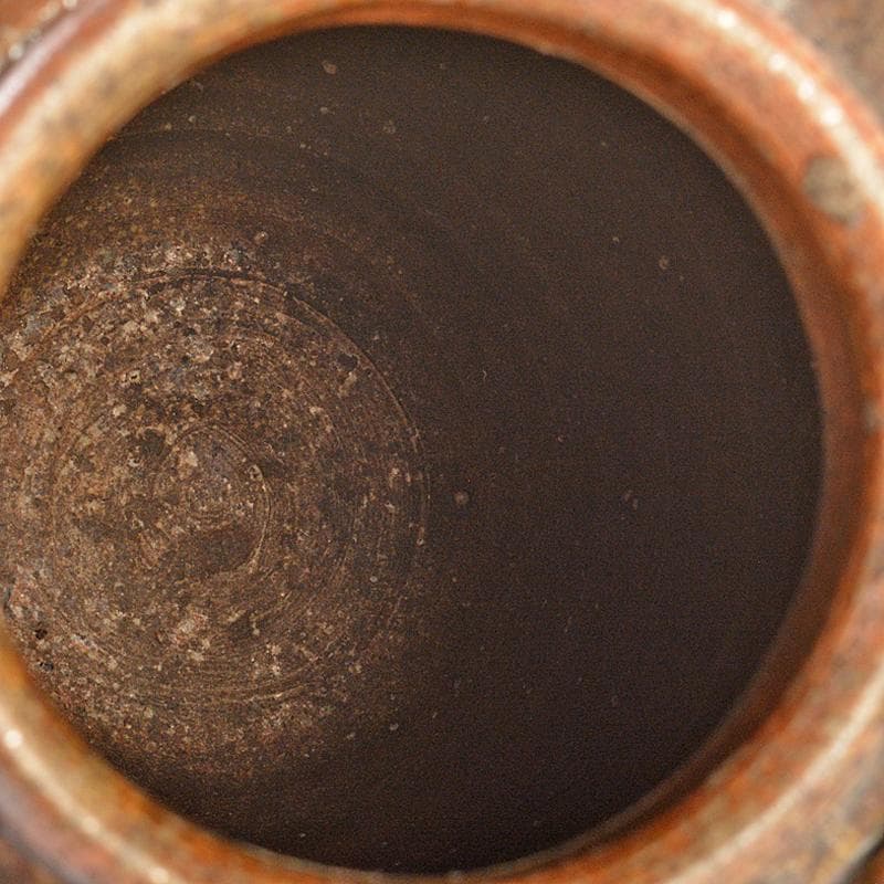 瀬戸焼　古瀬戸　四耳壷　葉茶壷　木製蓋付　高さ約24cm　時代箱　VR7341B