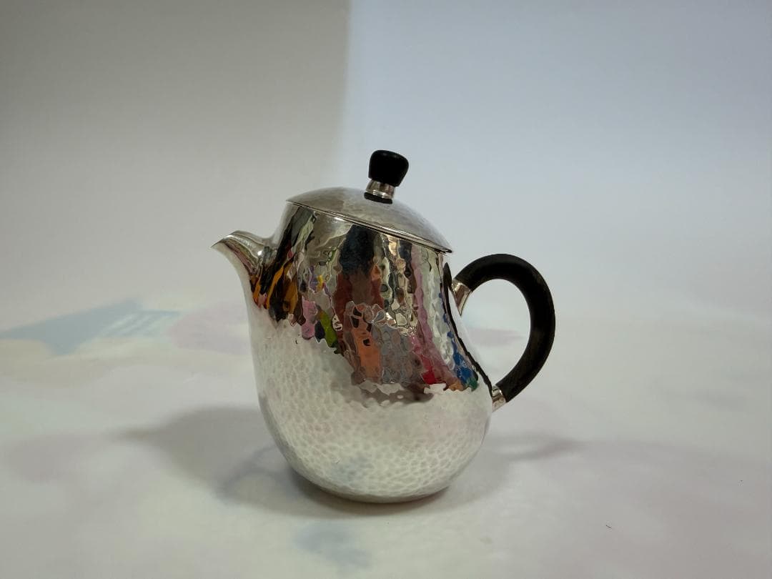 純銀製 鎚目 唐木手 急須 銀瓶 煎茶道具