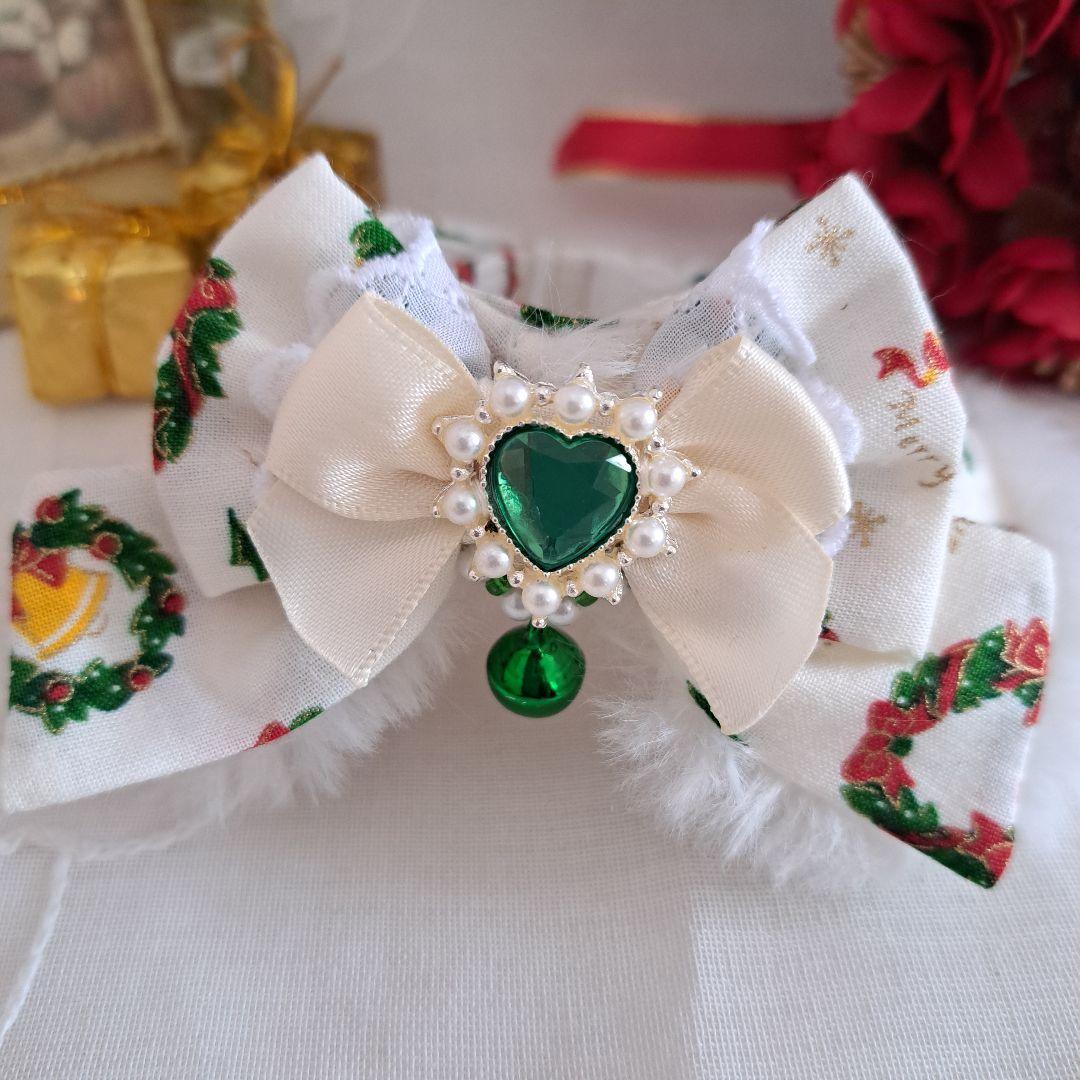 クリスマスシリーズ(白クリスマスリース)わんちゃん猫ちゃん用襟つき首輪