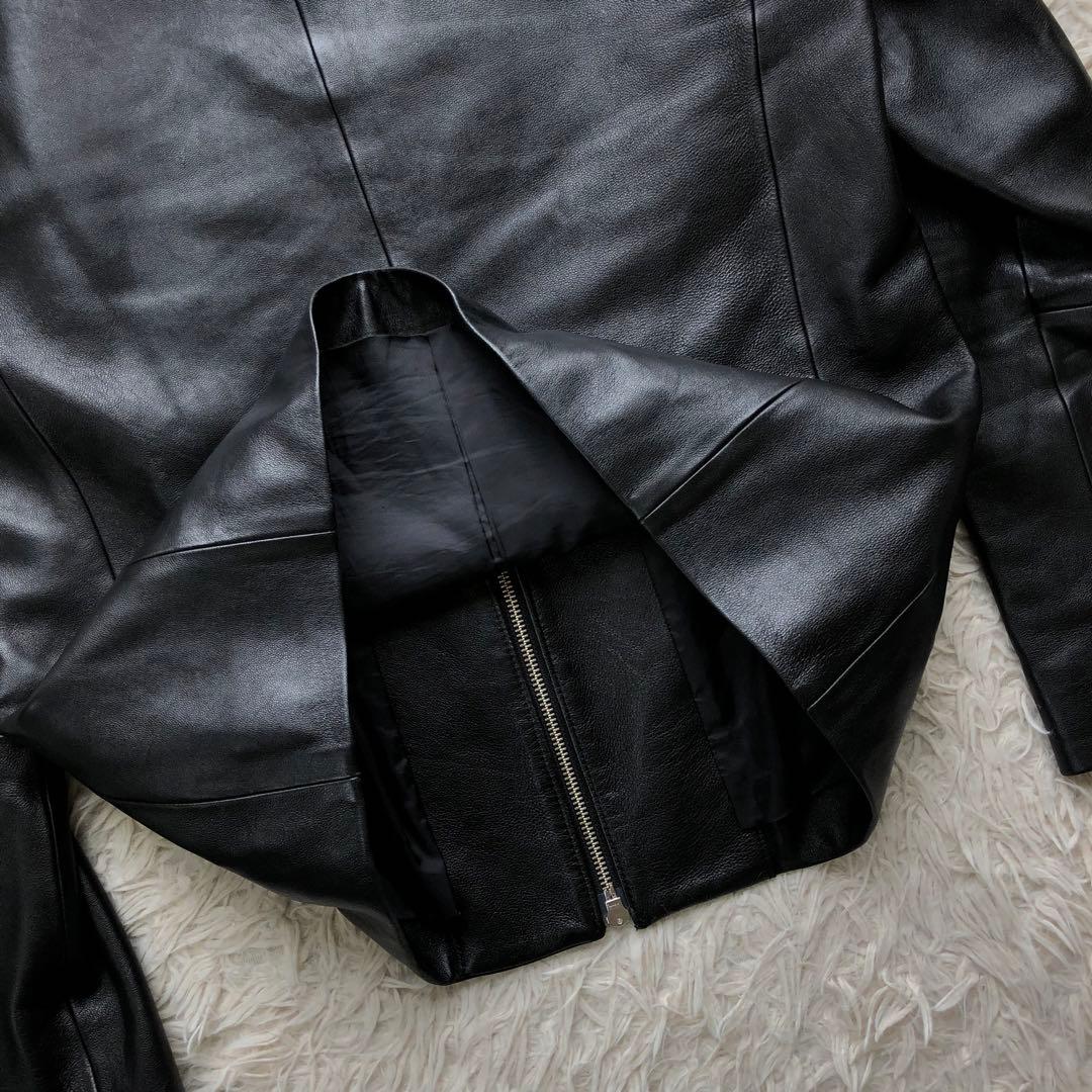 【極美品 羊革 L】アダムエロペ シングルライダースジャケット　黒　Wジップ