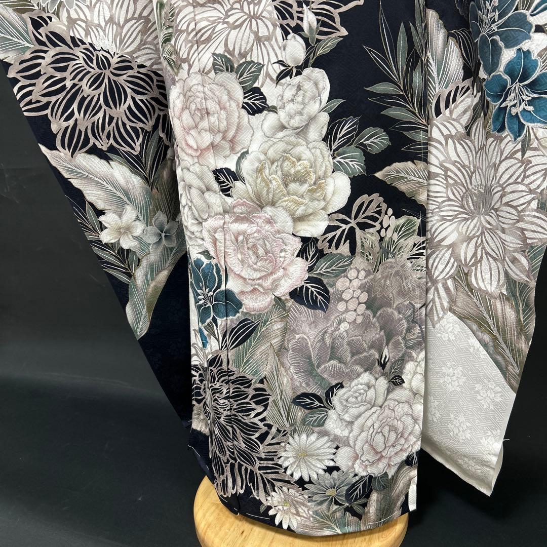 白紺染め分け牡丹のクール系振袖フルセット