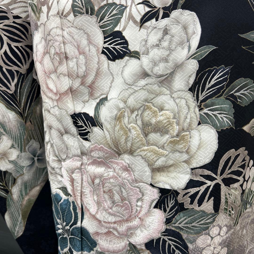 白紺染め分け牡丹のクール系振袖フルセット