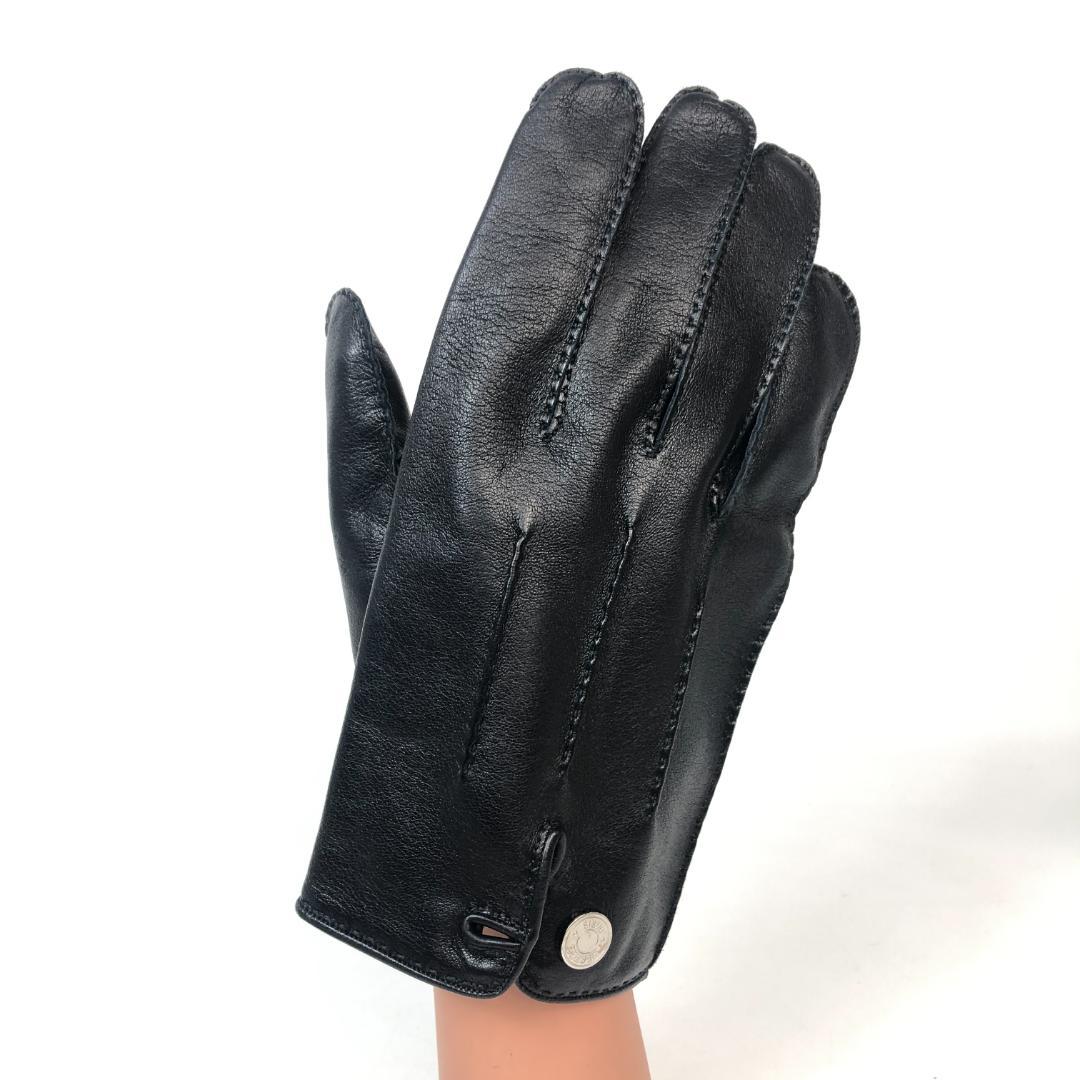 【美品】11F041 エルメス 手袋 グローブ ラムスキン 黒 9 レザー 羊革