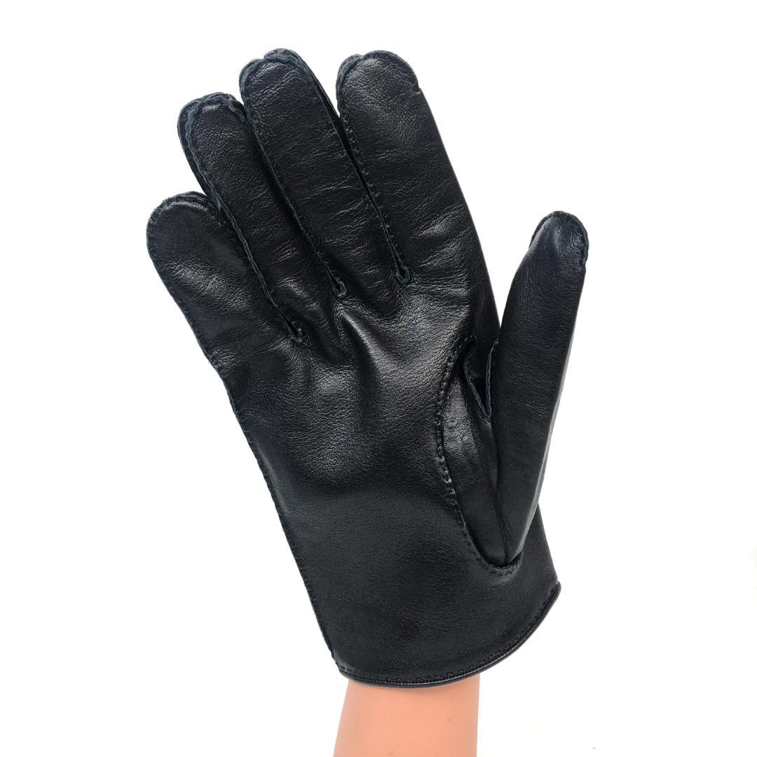 【美品】11F041 エルメス 手袋 グローブ ラムスキン 黒 9 レザー 羊革