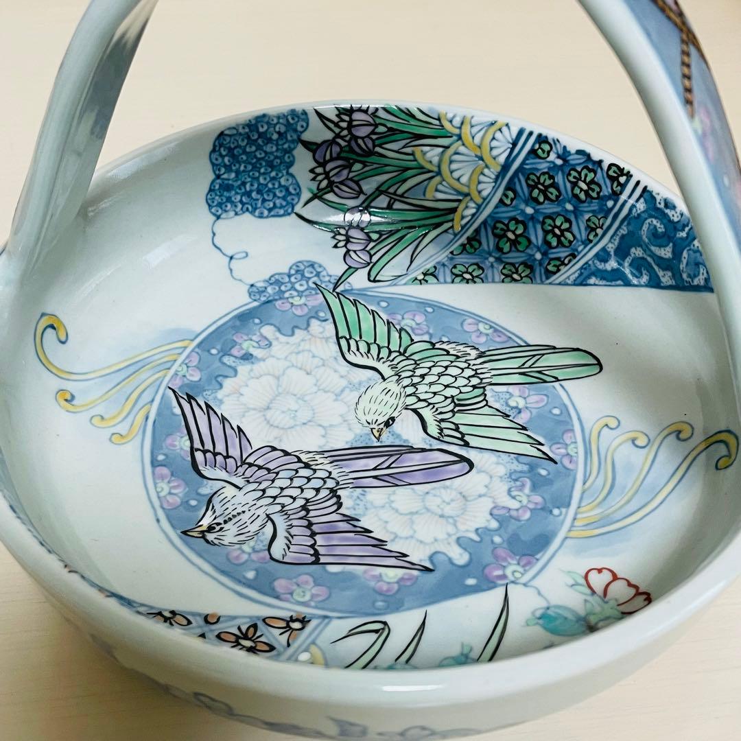六代 佐藤走波 染錦花鳥文 手鉢 陶器 骨董品 共箱