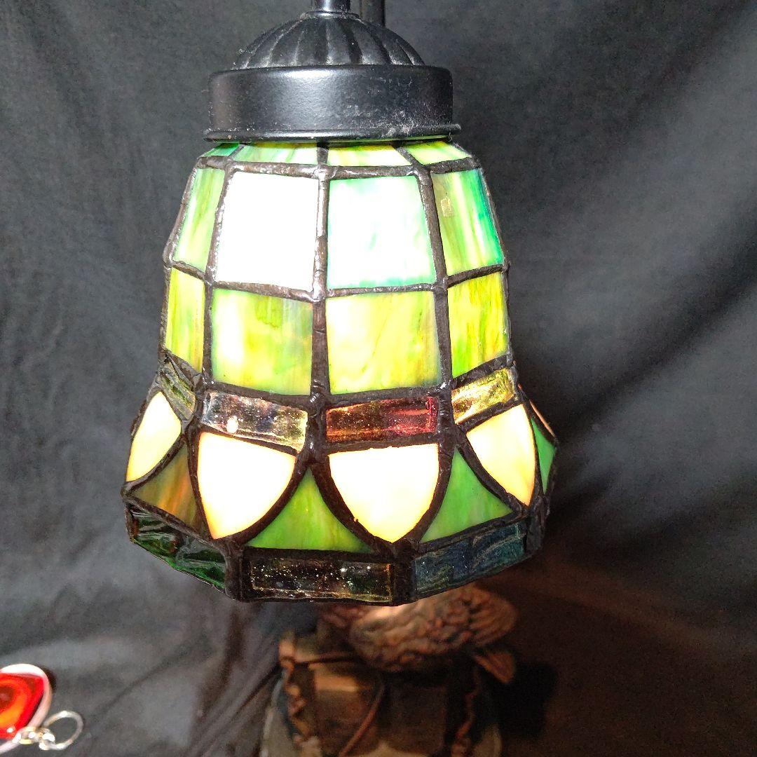 フクロウのステンドグラスランプ 高さ約51cm