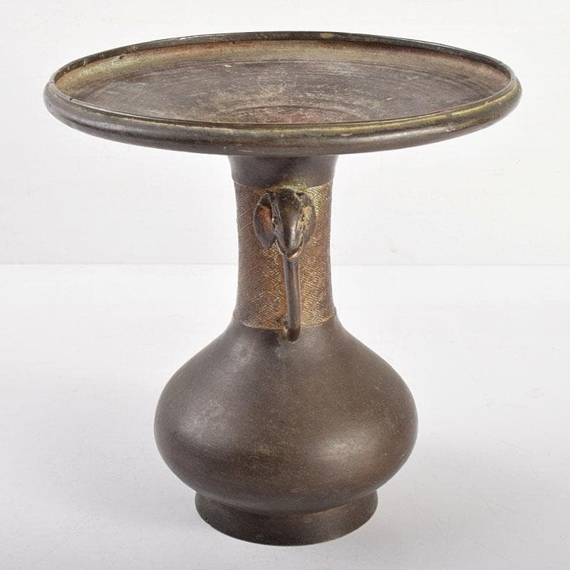 中国　大明宣徳年製款　古銅　雷文　象双耳瓶　D　R4949