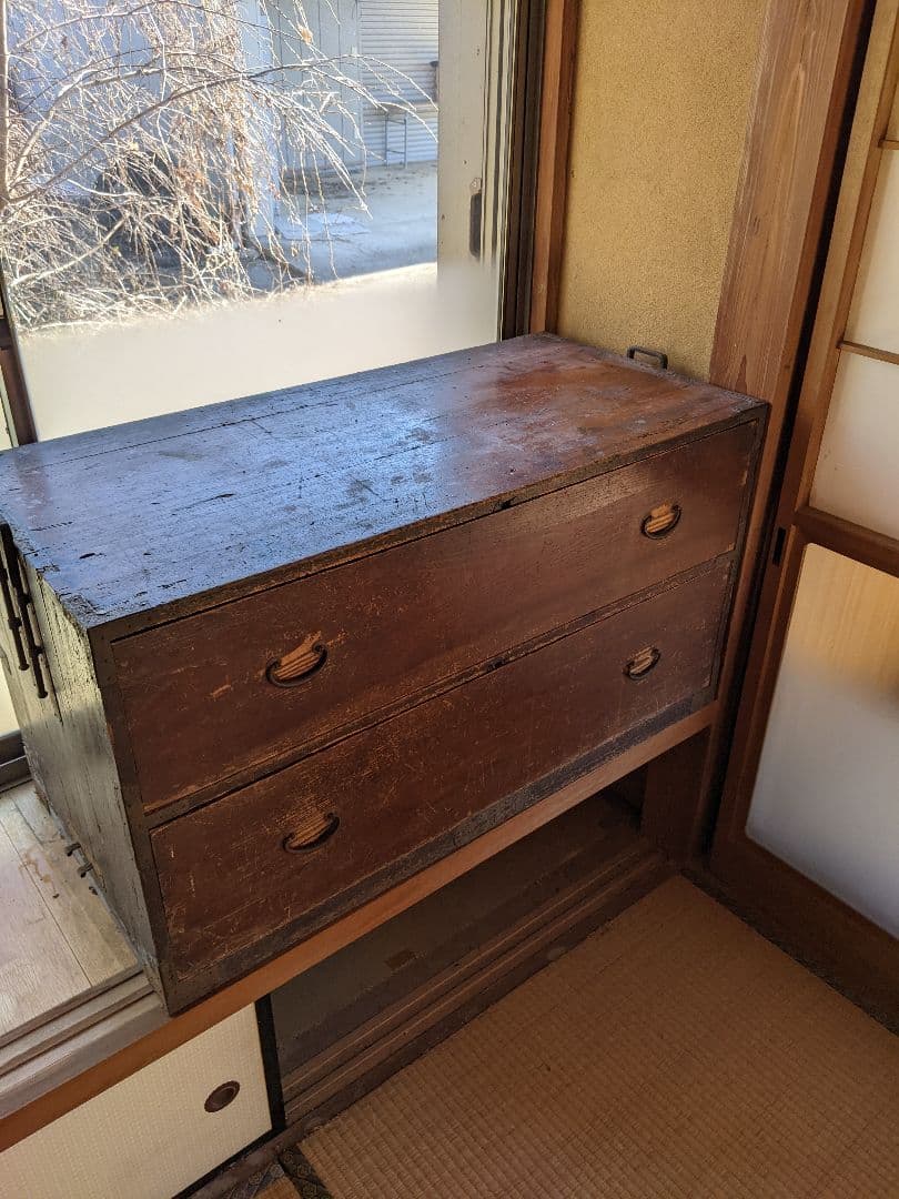 アンティーク/木製引き出し 2段 ダークブラウン/昭和レトロ/即購入歓迎/タンス