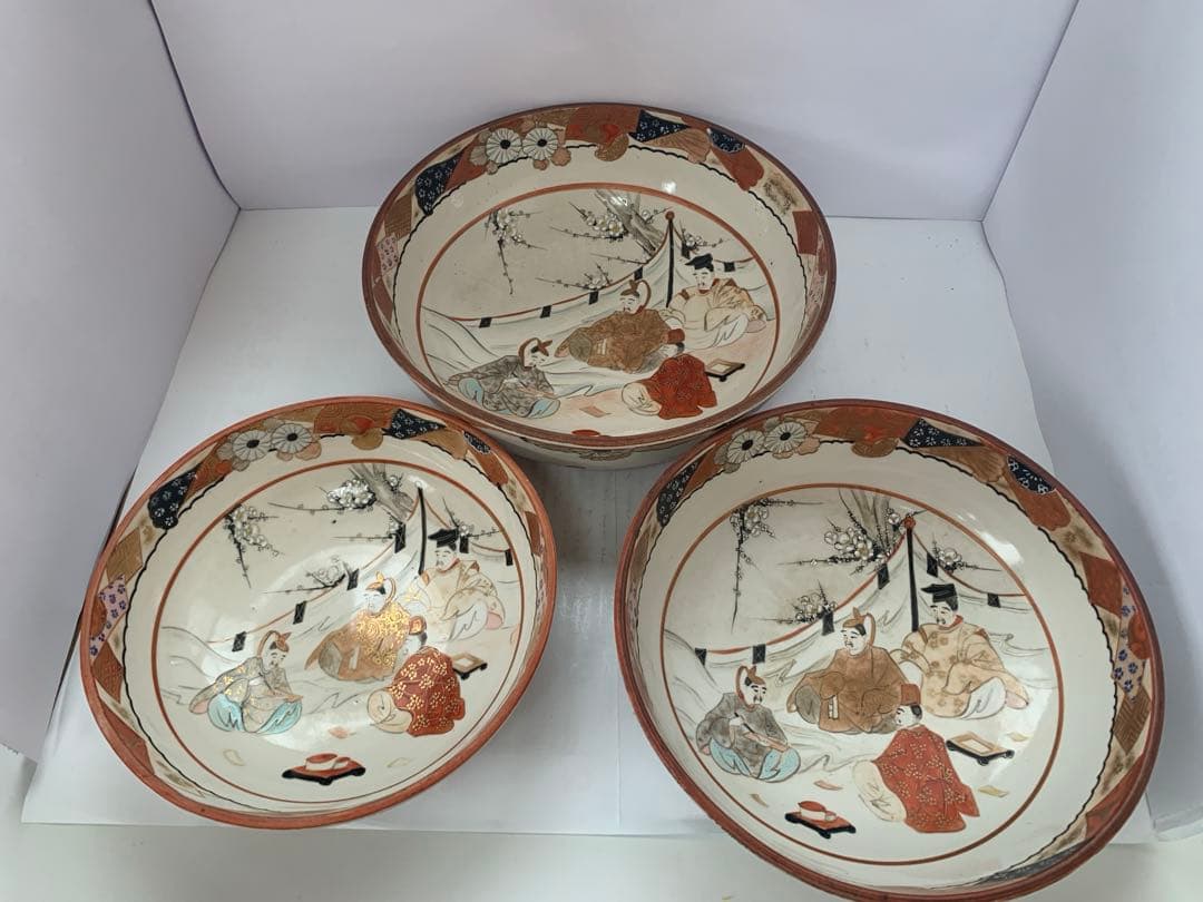 明治赤絵九谷三ッ鉢 送料込み