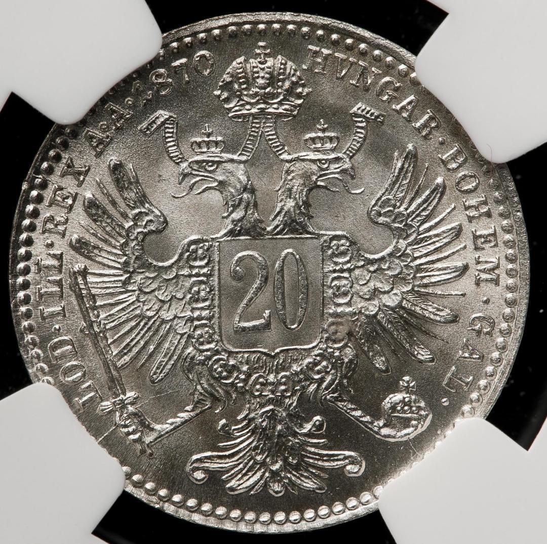 高鑑定　極美品　NGC-MS65　1870 オーストリア　フランツ・ヨーゼフ1世