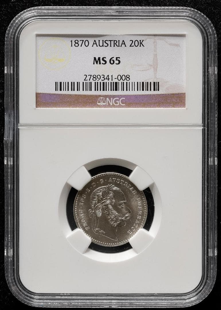 高鑑定　極美品　NGC-MS65　1870 オーストリア　フランツ・ヨーゼフ1世