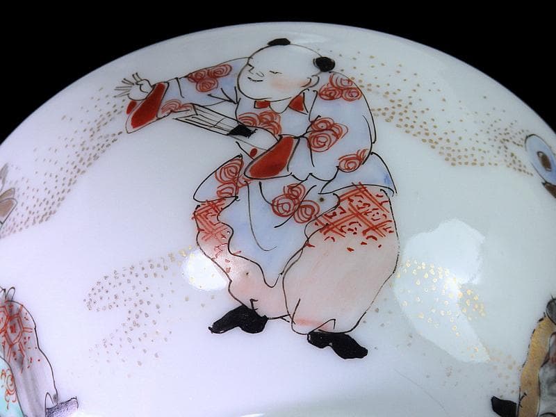 古伊万里　金襴手　唐子　童戯の図　蓋茶碗　E875ASA-CPg