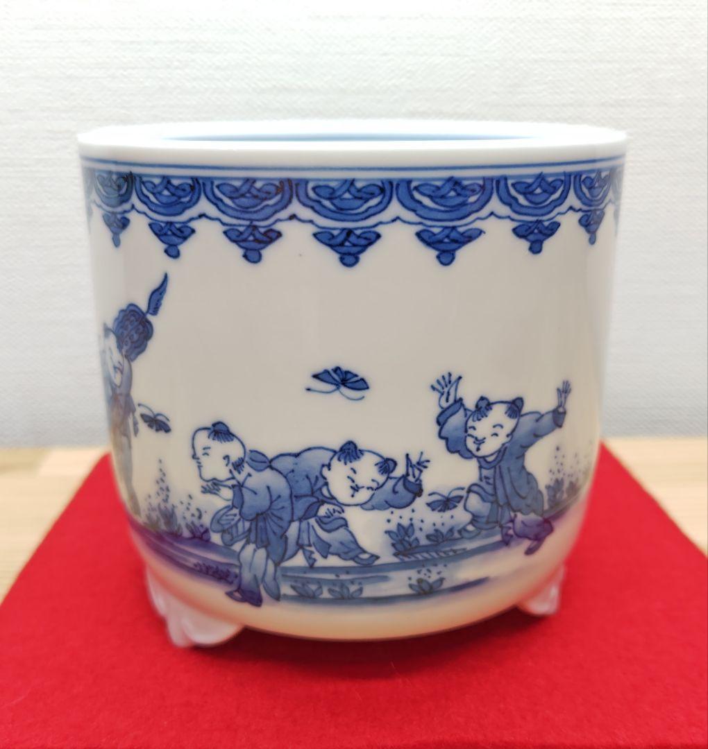 送料込【逢絢亭・新品】茶道具 火入 平戸焼 白磁 染付 唐子絵 横石嘉助 共箱