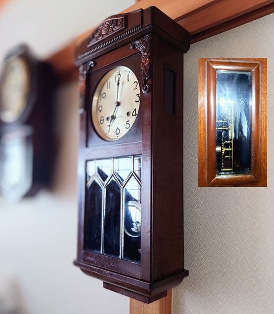 〈完動・美品〉精工舎　ステンドグラス調　スリゲル宮型ゼンマイ振り子時計