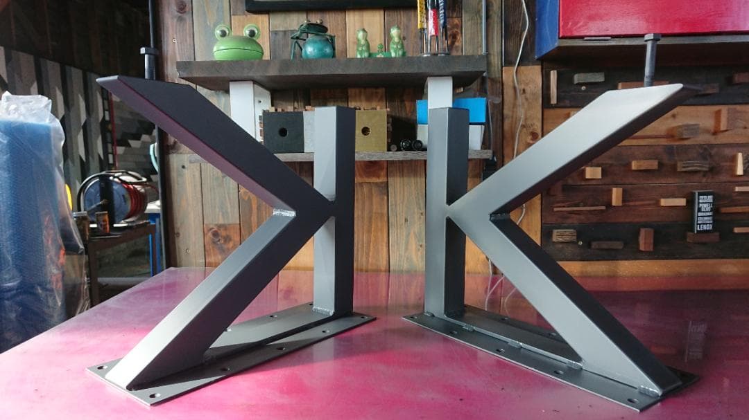 マットグレーでアイアンな極太鉄脚♪ 50×350×450mm K型 2脚ver.