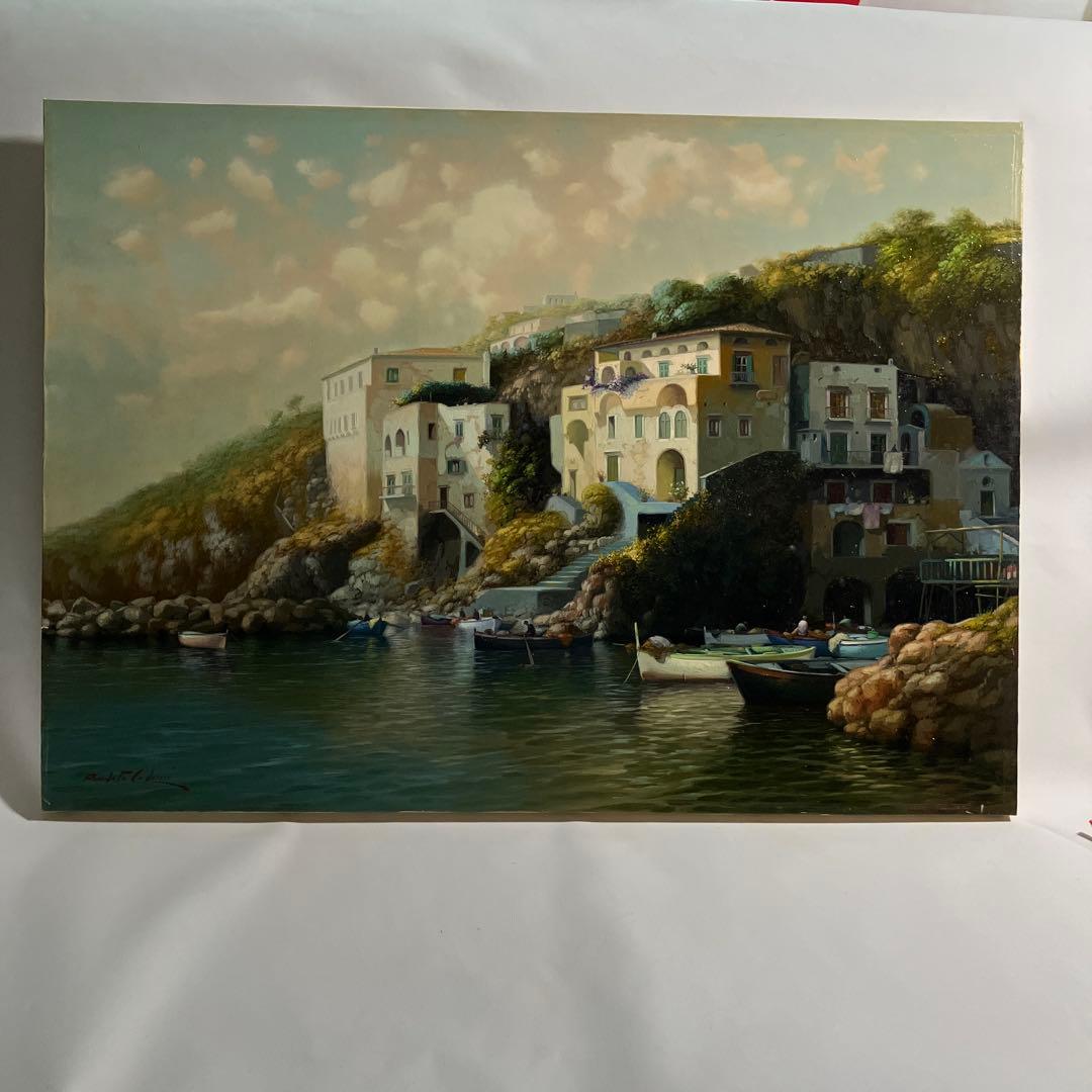 Amleto Colucci イタリア画家　油絵　風景画　海辺の家　オリジナル