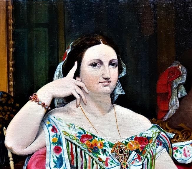 伊藤和生　アングル作「座るモワテシエ夫人の肖像」油彩画にて模写 Ｆ10号 額装