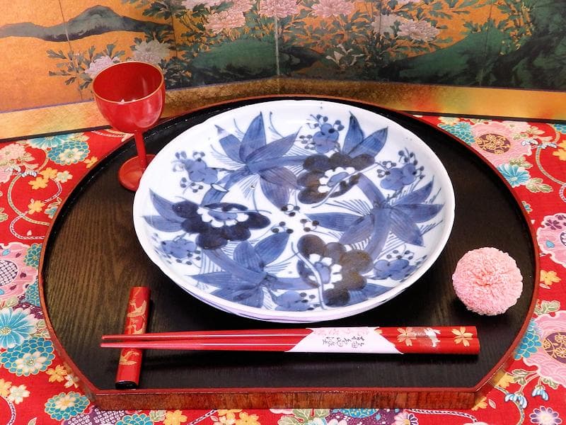 古伊万里　染付　松竹梅の図　７寸皿　A958AS-DBa