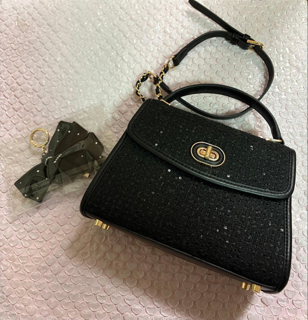 【RANDA】2WAY リボンチャームハンドバッグ ブラック