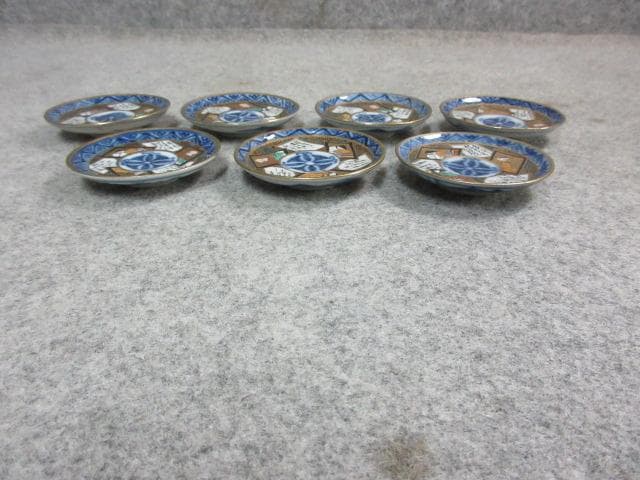 九谷焼 色絵 豆皿 7枚 [B23324] 人物 まめ皿 小皿 古玩 古美術