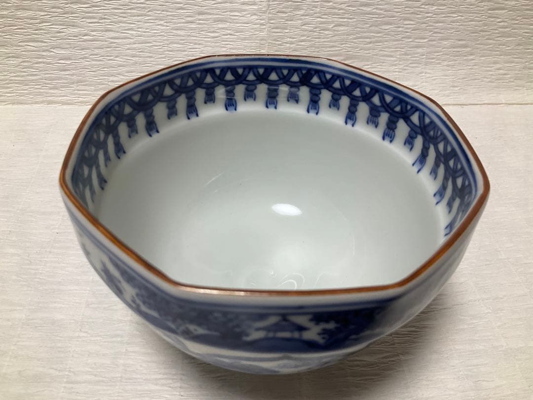 林淡幽　抹茶碗　染付木瓜山水茶盌　五山窯　共箱