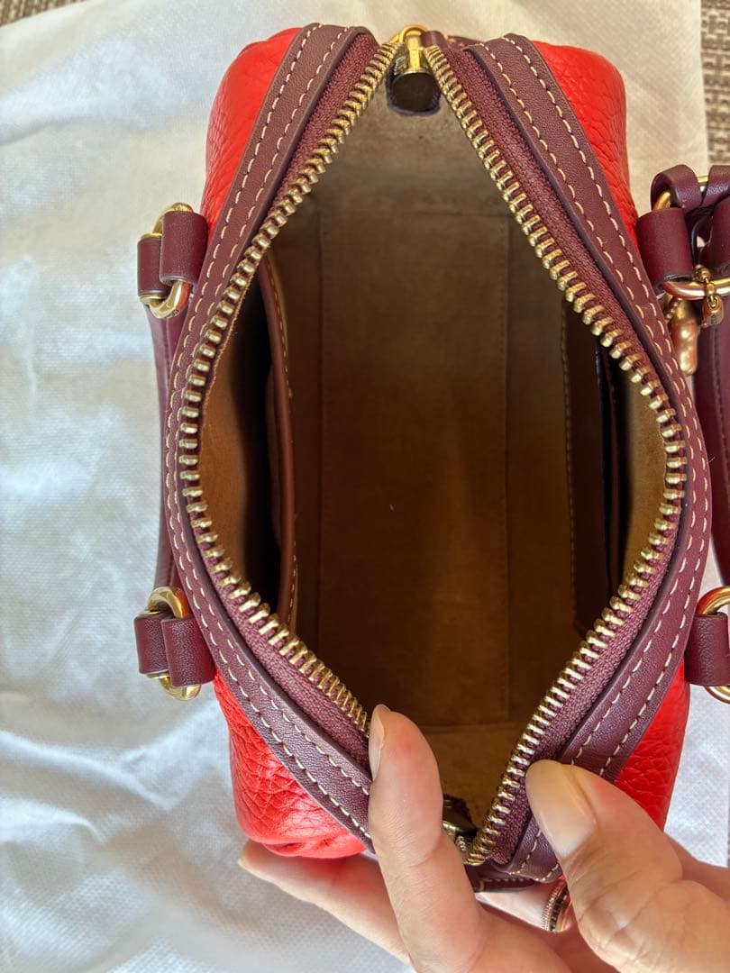 COACH オレンジ レザー ボストンハンドバッグ