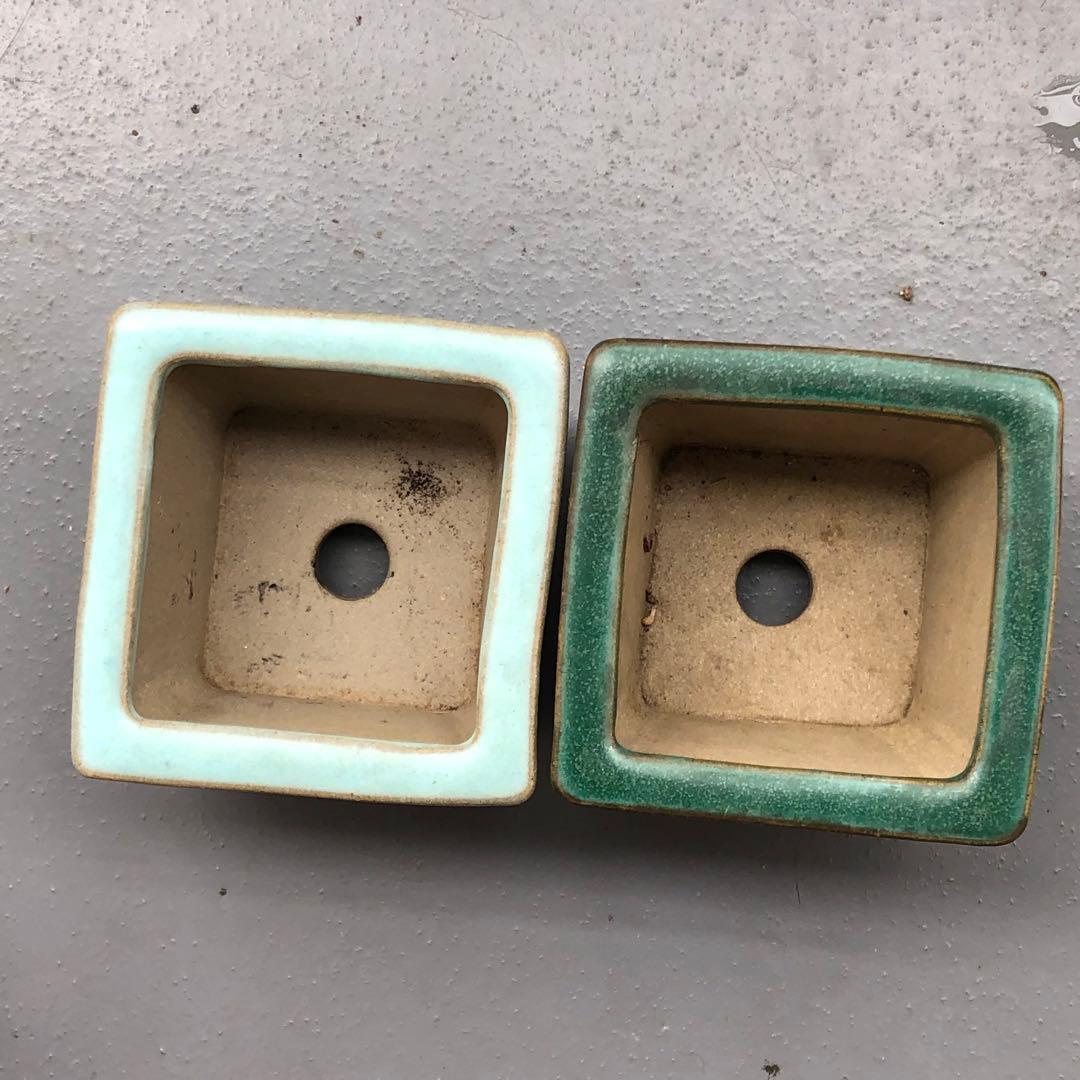 362.松峰 雲足正方2点 盆栽鉢 植木鉢 8*8*5.7cm